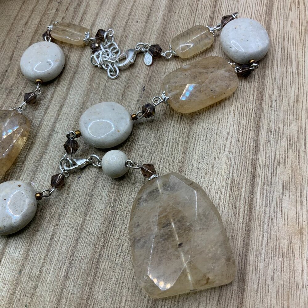 Premier Design Sand Dune Quartz Natural Stone Silver Tone Necklace